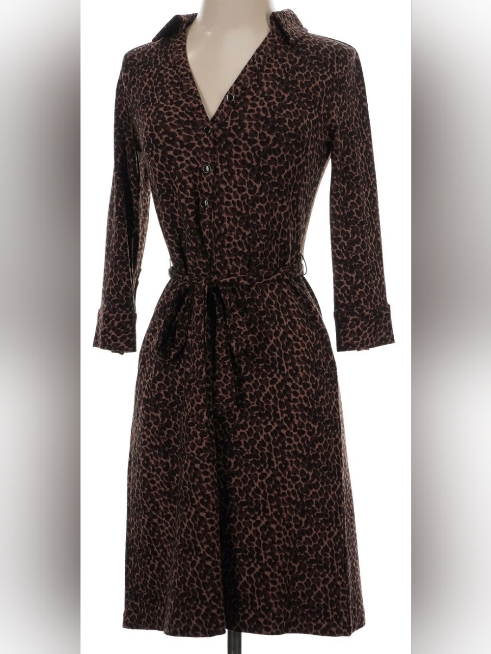 Chic Talbots Brown/Black Leopard-Print Midi Button Front Shirt Dress, Sz M! 🍁